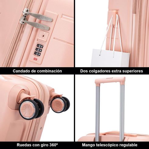 1990s Maleta de cabina 55x38x22 cm (44L) Polipropileno - Candado Incrustado - 20 Pulgadas - Rosa Claro- Bass