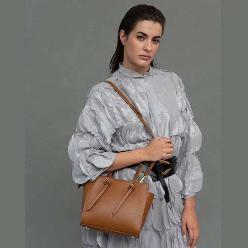 Bolso bandolera mujer de piel con asas de mano marrón Mercedes