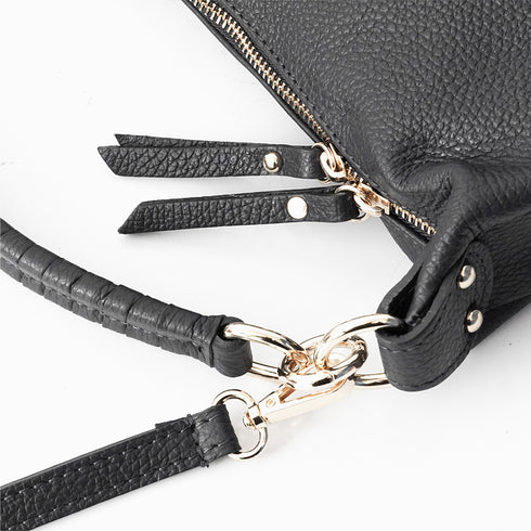 Bolso bandolera de piel para mujer con asa corta Negro Noa