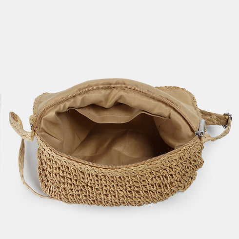 Bolso bandolera de rafia con bolitas para mujer marrón Nadia