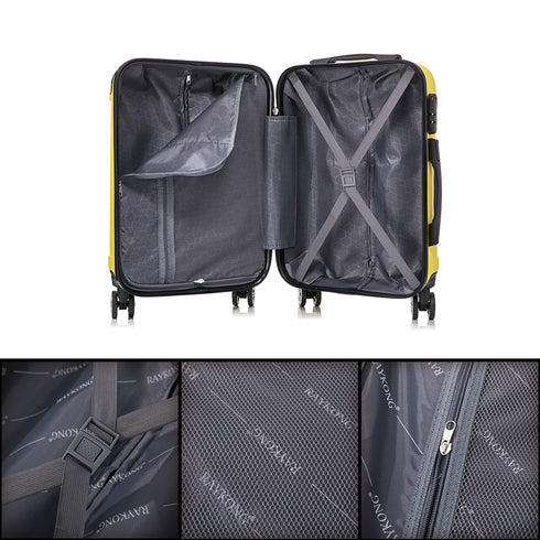 RAYKONG Maleta Mediana ABS 66x43x25cm | 71L | 24 Pulgadas | hasta 23kg semirígidas - Amarillo
