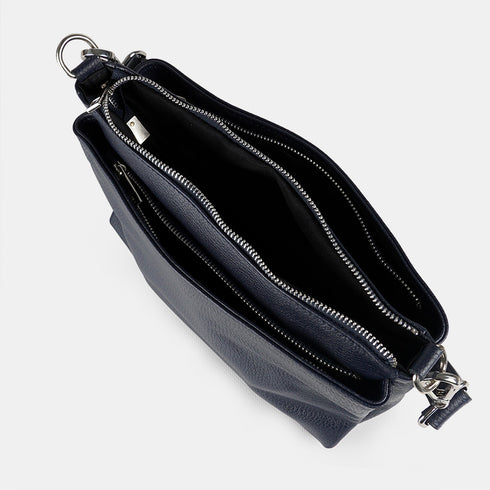 Bolso bandolera de piel para mujer con asa corta azul marino Martina