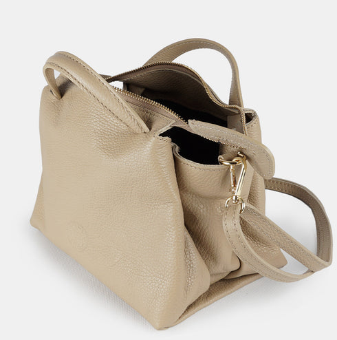 Bolso bandolera para mujer de piel con asas de mano khaki Amelie