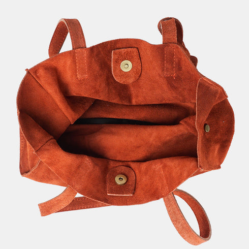 Bolso tote de piel serraje liso de mujer naranja Cloe