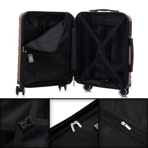 RAYKONG Maleta Grande Expandible ABS+Policarbonato 75x49x31cm - 33.50cm Extendido | 114L - 123L | 28 Pulgadas | 25kg semirígidas candado combinación - RosaDorado