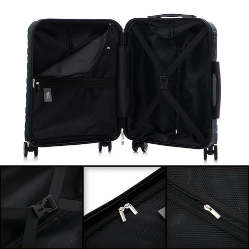 RAYKONG Maleta Mediana Expandible ABS+Policarbonato 66x45x27.50cm - 30cm Extendido | 82L - 90L | 24 Pulgadas |23kg semirígidas candado combinación - Verde