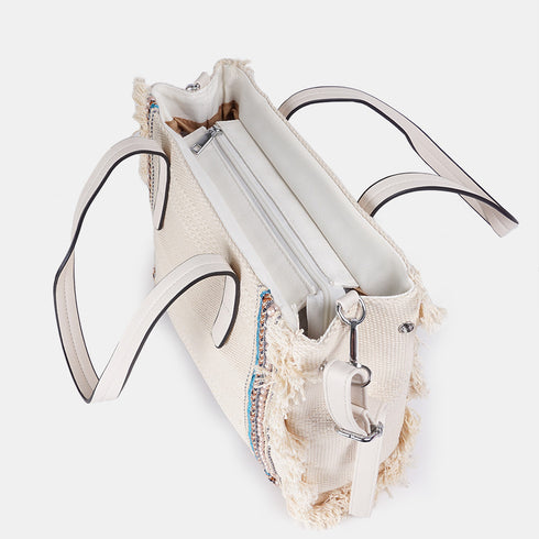 Bolso shopper para mujer de lona étnica beige Indira