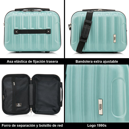 1990s Juego de Maletas Policarbonato Rígida 3 Piezas|Maleta Cabina 55cm|Maleta Mediana 68cm|Neceser 29cm|Menta