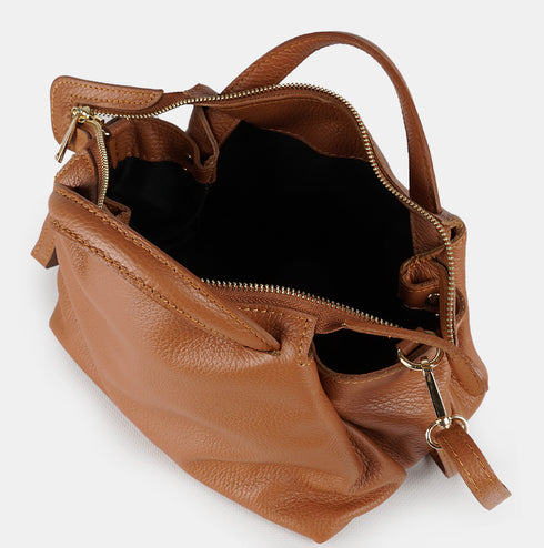 Bolso bandolera para mujer de piel con asas de mano marrón Amelie