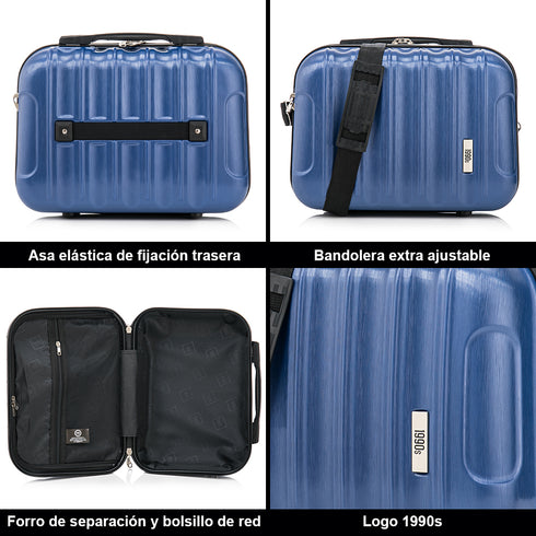 1990s Juego de Maletas Policarbonato Rígida 3 Piezas|Maleta Cabina 55cm|Maleta Mediana 68cm|Neceser 29cm|AzulMarino