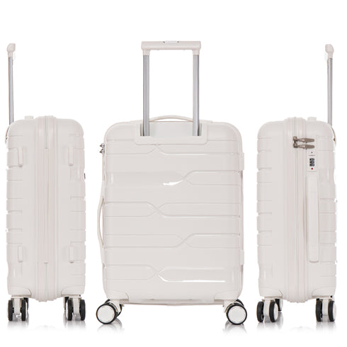 Maleta de cabina 55x38x22 cm (44L) Polipropileno - Candado Incrustado - 20 Pulgadas - Blanco - Bass