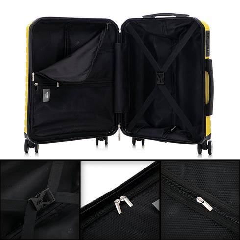 RAYKONG Maleta Grande Expandible ABS+Policarbonato 75x49x31cm - 33.50cm Extendido | 114L - 123L | 28 Pulgadas | 25kg semirígidas candado combinación - Amarillo