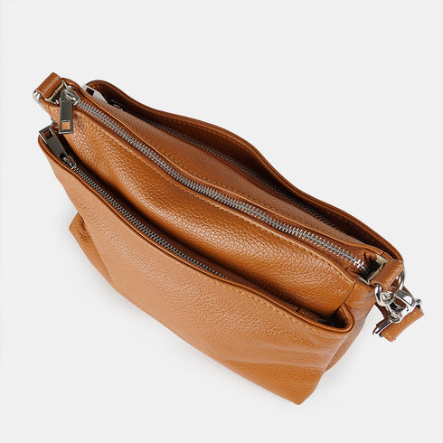 Bolso bandolera de piel para mujer con asa corta marrón Martina