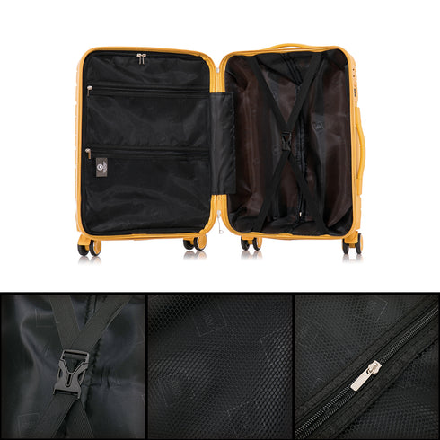 Juego de maletas PP Rígida 3 piezas|Maleta Cabina 55cm|Maleta Mediana 65cm Expandible |Maleta Grande 75cm Expandible |Bass Amarillo