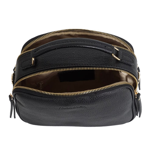 Bolso de bandolera de piel con asa de mano doble cremallera Negro Elsa