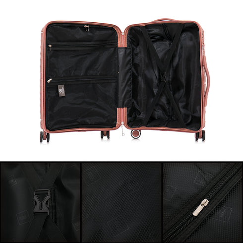 Juego de maletas PP Rígida 3 piezas|Maleta Cabina 55cm|Maleta Mediana extensible 65cm|Maleta Grande Extensible 75cm|Choco Rosa