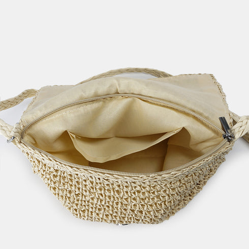 Bolso bandolera de rafia con bolitas para mujer beige Nadia