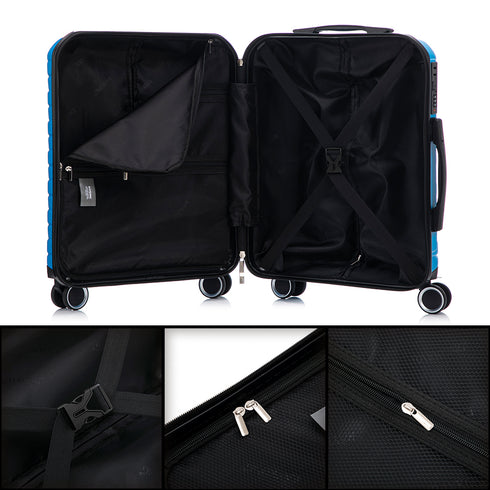 Conjunto de 3 Maletas|Neceser 29x35x16.50cm|Maleta Cabina ABS+PC 55x40x20cm|Mediana Expandible 20kg-23kg - 66x45x27.50-30cm | Turquesa