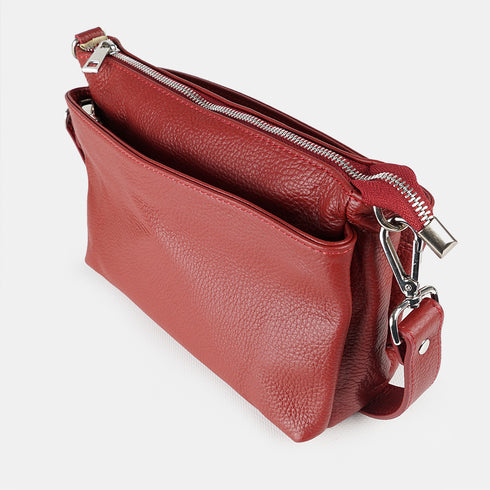 Bolso bandolera de piel para mujer con asa corta burdeos Martina