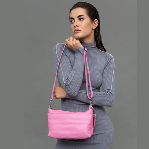 Bolso bandolera de piel para mujer con asa corta fucsia Martina