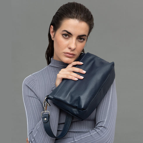 Bolso bandolera de piel para mujer con asa corta azul marino Martina