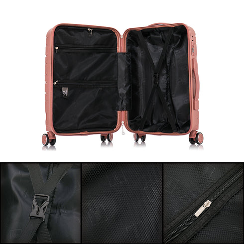 Maleta de cabina 55x38x22 cm (44L) Polipropileno - Candado Incrustado - 20 Pulgadas - Rosa dorado - Bass