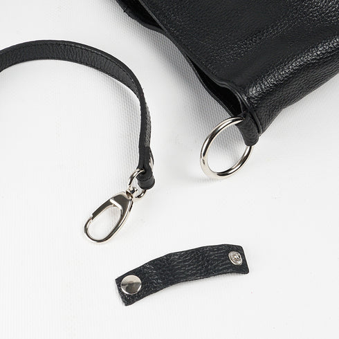 Bolso de hombro para mujer de piel con bandolera extensible negro Mara