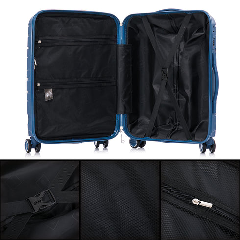 Maleta de cabina 55x38x22 cm (44L) Polipropileno - Candado Incrustado - 20 Pulgadas - Azul marino - Bass