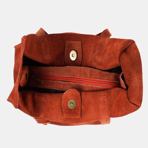 Bolso tote de piel serraje liso de mujer naranja Cloe