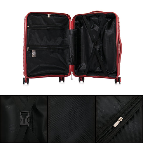 Maleta de cabina 55x39x21.5 cm (46L) Polipropileno - Candado Incrustado - 20 Pulgadas - Burdeos - Chocolate