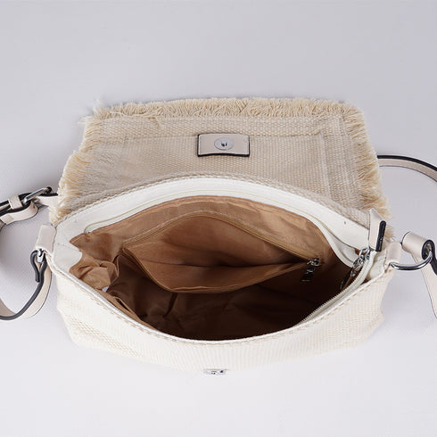 Bolso de bandolera para mujer de lona étnica beige Asya