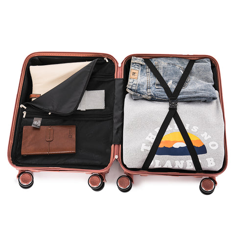 Juego de maletas PP Rígida 3 piezas|Maleta Cabina 55cm|Maleta Mediana 65cm Expandible |Maleta Grande 75cm Expandible |Bass Rosa Dorado