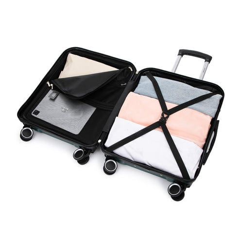 RAYKONG Maleta Mediana Expandible ABS+Policarbonato 66x45x27.50cm - 30cm Extendido | 82L - 90L | 24 Pulgadas |23kg semirígidas candado combinación - Verde