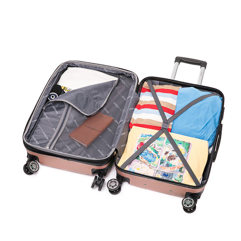 RAYKONG Maleta Mediana ABS 66x43x25cm | 71L | 24 Pulgadas | hasta 23kg semirígidas - RosaDorada