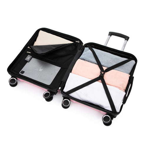 RAYKONG Maleta Mediana Expandible ABS+Policarbonato 66x45x27.50cm - 30cm Extendido | 82L - 90L | 24 Pulgadas |23kg semirígidas candado combinación - RosaClaro