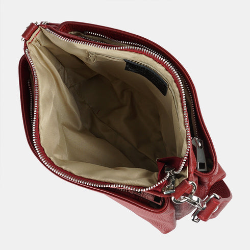 Bolso bandolera de piel para mujer con asa corta burdeos Martina