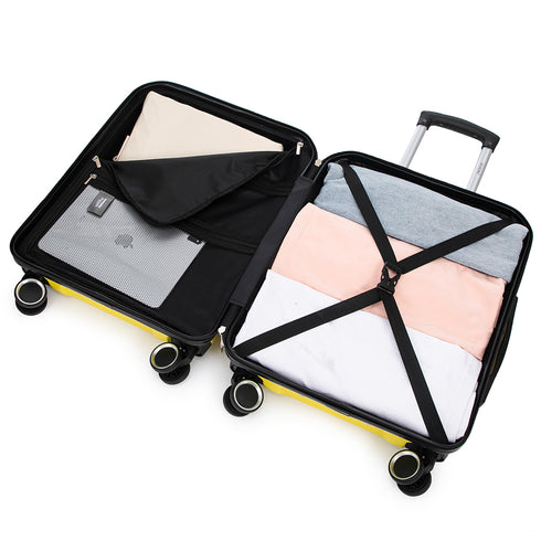 RAYKONG Maleta Mediana Expandible ABS+Policarbonato 66x45x27.50cm - 30cm Extendido | 82L - 90L | 24 Pulgadas |23kg semirígidas candado combinación - Amarillo