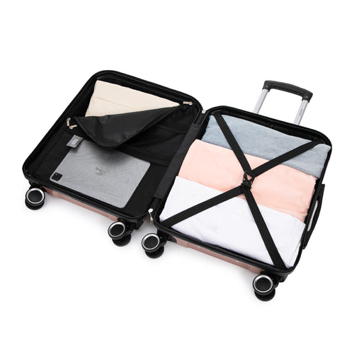 RAYKONG Maleta Mediana Expandible ABS+Policarbonato 66x45x27.50cm - 30cm Extendido | 82L - 90L | 24 Pulgadas |23kg semirígidas candado combinación - RosaDorada