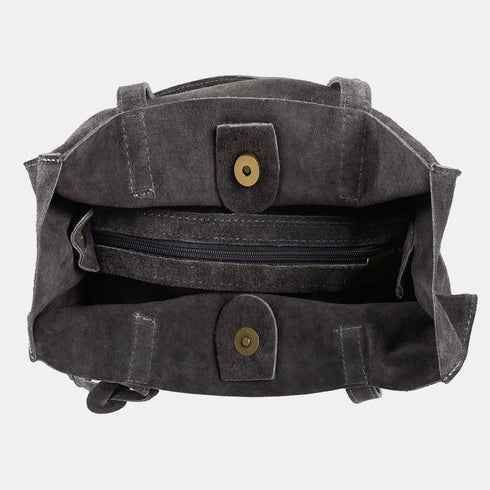 Bolso tote de piel serraje liso de mujer gris Cloe