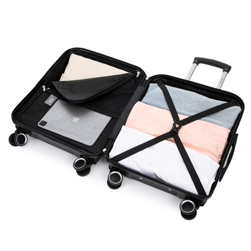 Conjunto de 3 Maletas|Neceser 29x35x16.50cm|Maleta Cabina ABS+PC 55x40x20cm|Mediana Expandible 20kg-23kg - 66x45x27.50-30cm | Negro