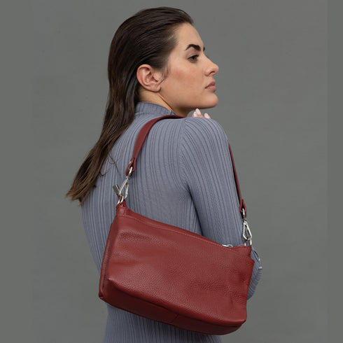 Bolso bandolera de piel para mujer con asa corta burdeos Martina