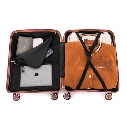 Maleta de cabina 55x39x21.5 cm (46L) Polipropileno - Candado Incrustado - 20 Pulgadas - Rosa Dorado - Chocolate