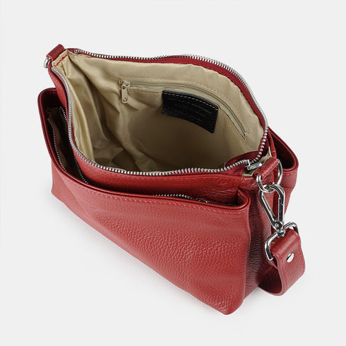 Bolso bandolera de piel para mujer con asa corta burdeos Martina