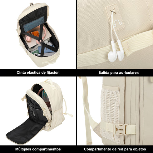 Raykong Mochila De Cabina Ryanair 40x20x25cm (20L) | Mochila De Viaje Impermeable Para Avión | Equipaje De Mano Resistente | Mochila Para Senderismo | Escolar | Trabajo - Beige