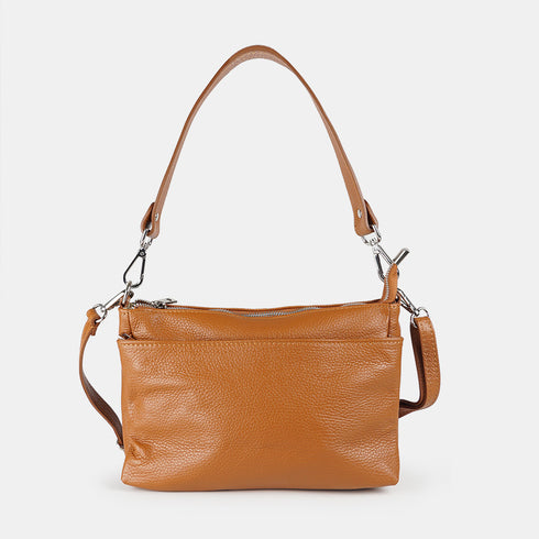 Bolso bandolera de piel para mujer con asa corta marrón Martina