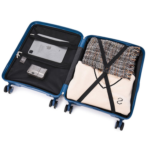 Maleta de cabina 55x39x21.5 cm (46L) Polipropileno - Candado Incrustado - 20 Pulgadas - Azul marino - Chocolate