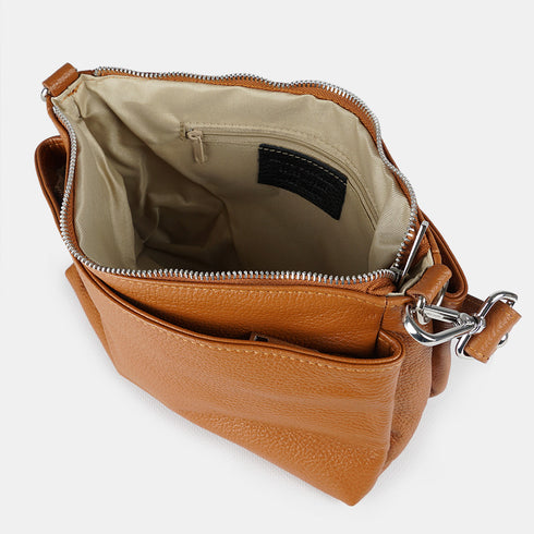 Bolso bandolera de piel para mujer con asa corta marrón Martina