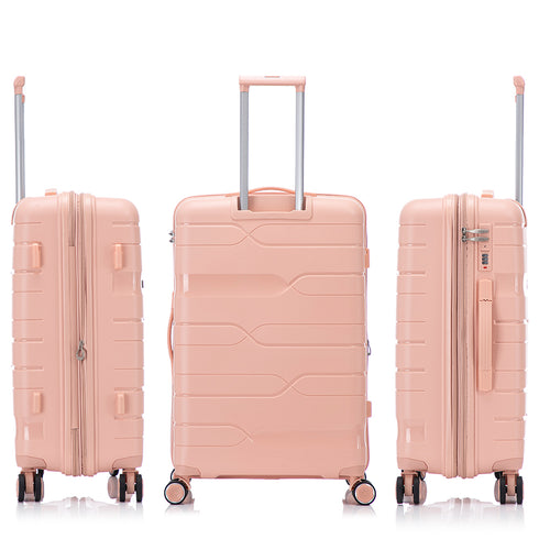 Juego de maletas PP Rígida 3 piezas|Maleta Cabina 55cm|Maleta Mediana 65cm Expandible |Maleta Grande 75cm Expandible |Bass RosaClaro