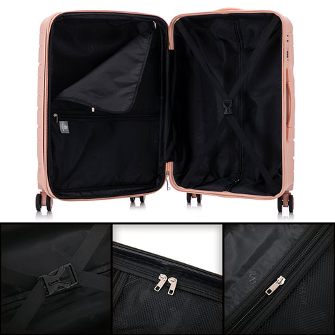 Juego de maletas PP Rígida 3 piezas|Maleta Cabina 55cm|Maleta Mediana 65cm Expandible |Maleta Grande 75cm Expandible |Bass RosaClaro