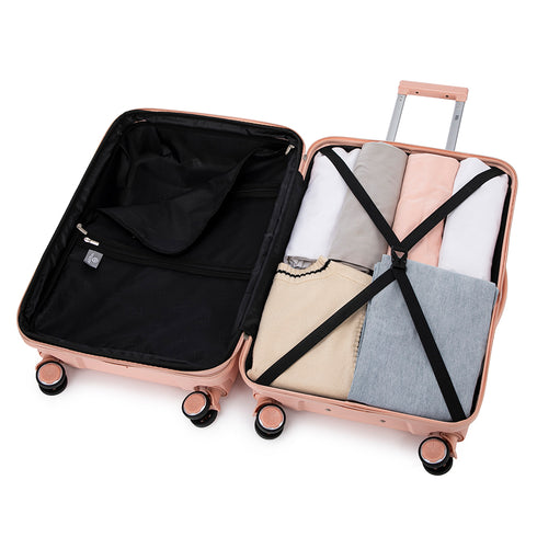 Juego de maletas PP Rígida 3 piezas|Maleta Cabina 55cm|Maleta Mediana 65cm Expandible |Maleta Grande 75cm Expandible |Bass RosaClaro